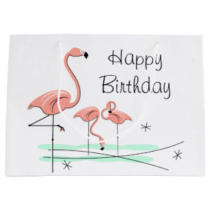 Flamants roses Trio 4 Joyeux sac cadeau d'annivers