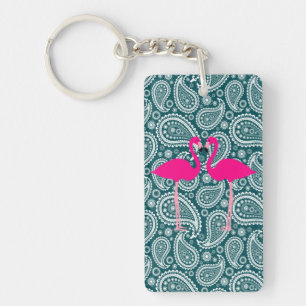 Flamants roses Turquoises Bleu Blanc Paisley-Rose
