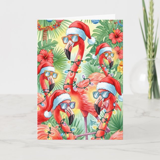 Flamazing Tropical Christmas Flamingo Card Feiertagskarte (Vorderseite)