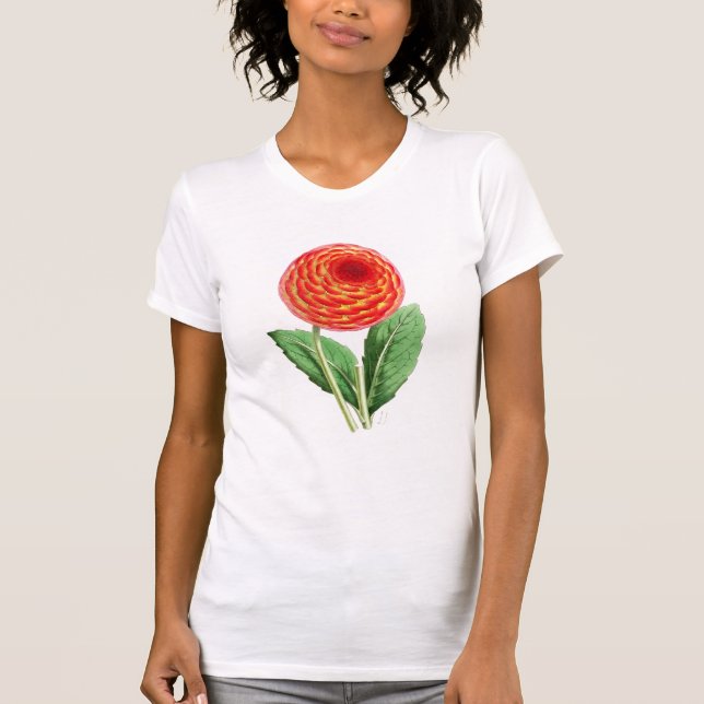 "Flambeau-Dahlie-" Vintage Illustration T-Shirt (Vorderseite)