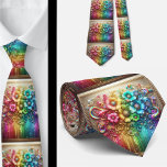 Flamboyant Neck Tie | Rainbow Flowers Faux Glitter Krawatte<br><div class="desc">Make an unforgettable entrance with this Flamboyant Rainbow Flowers Neck Tie, a vibrant celebration of color, confidence, and expressive style. Bursting with richly saturated rainbow hues and bold floral detail, this design transforms a classic accessory into a true statement piece. The dynamic blend of bright petal, gemstone diamonds and flowing...</div>