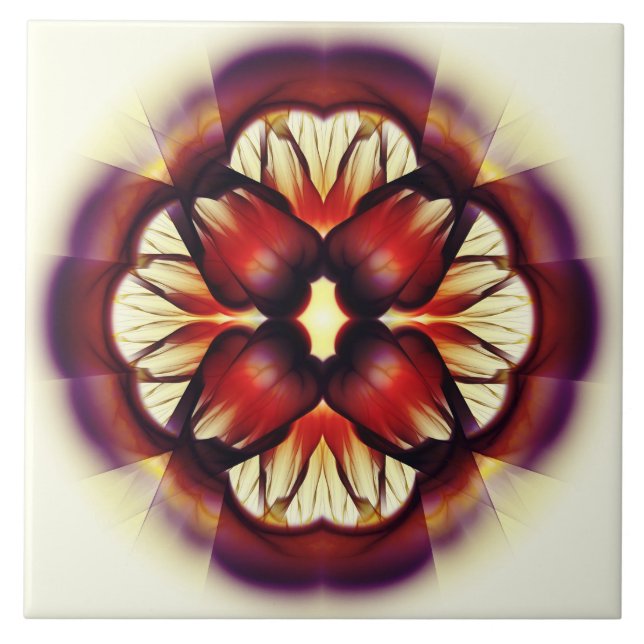 Flamboyant rote Blumendekoration Fliese (Vorderseite)