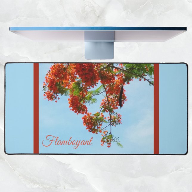 Flamboyant Royal Poinciana Botanical Floral Blue Schreibtischunterlage (Von Creator hochgeladen)