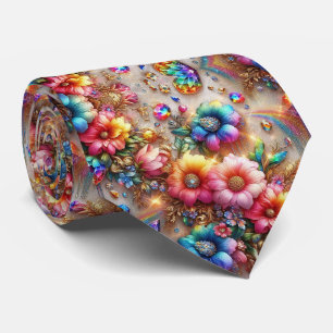 Flamboyante Krawatte Regenbogenblumen und Diaman