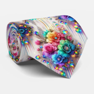 Flamboyante Krawatte Regenbogenblumen und Diaman