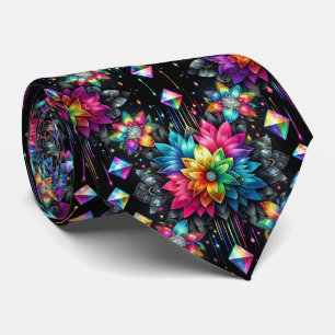 Flamboyante Krawatte Regenbogenblumen und Diaman