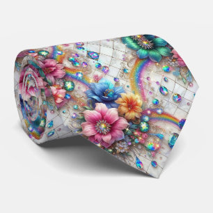 Flamboyante Krawatte Regenbogenblumen und Diaman