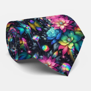 Flamboyante Krawatte Regenbogenblumen und Diaman