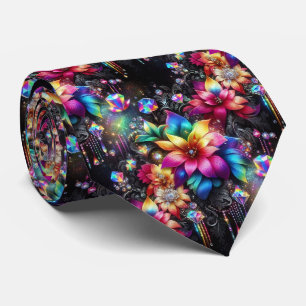 Flamboyante Krawatte Regenbogenblumen und Diaman