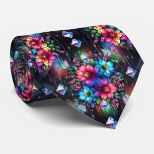 Flamboyante Krawatte Regenbogenblumen und Diaman