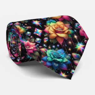Flamboyante Krawatte Regenbogenblumen und Diaman