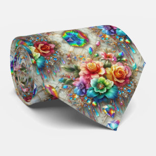 Flamboyante Krawatte Regenbogenblumen und Diaman