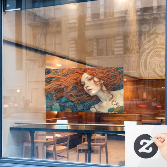 "Flame of the Tides" - Ein farbenfrohes Portrait Fensteraufkleber (Café-Fenster)