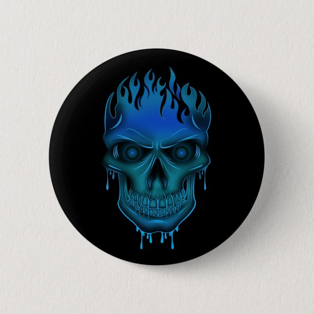 Flame Skull - Blue Button (Vorderseite)