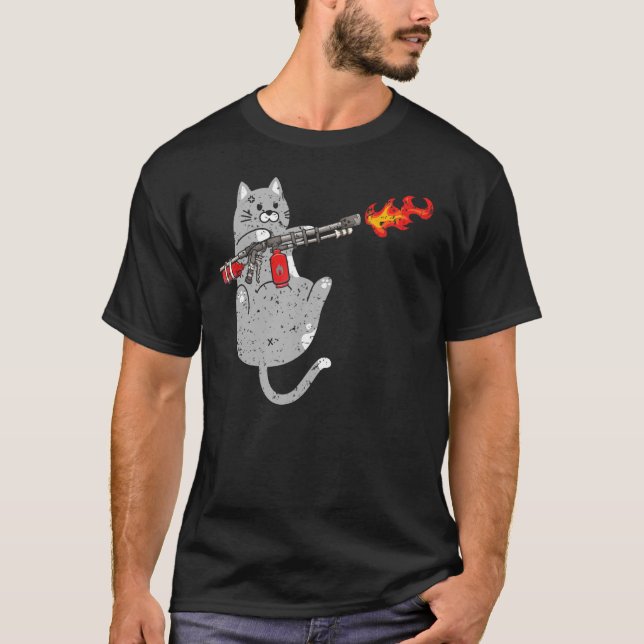 Flame Thrower Cat Flamethrower Feuerwaffe Kitty T-Shirt (Vorderseite)