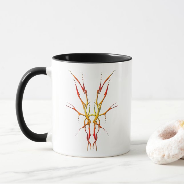 Flame Tribal Deer Skull Hunting Design Tasse (Mit Donut)
