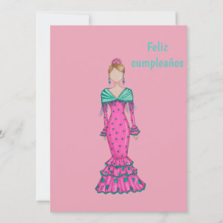 Flamenca traje rosa con lunares verdes karte