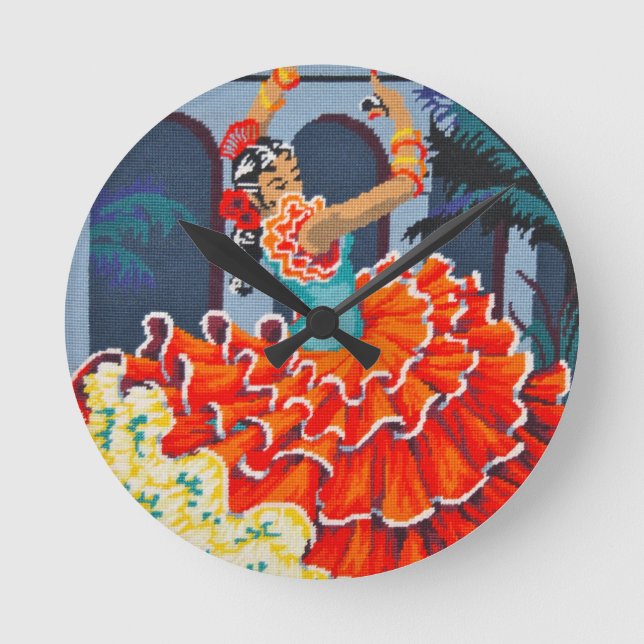 Flamenco Dancer in Colour Wall Clock Runde Wanduhr (Vorderseite)