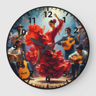 Flamenco Dancer Spanish Music Band Große Wanduhr