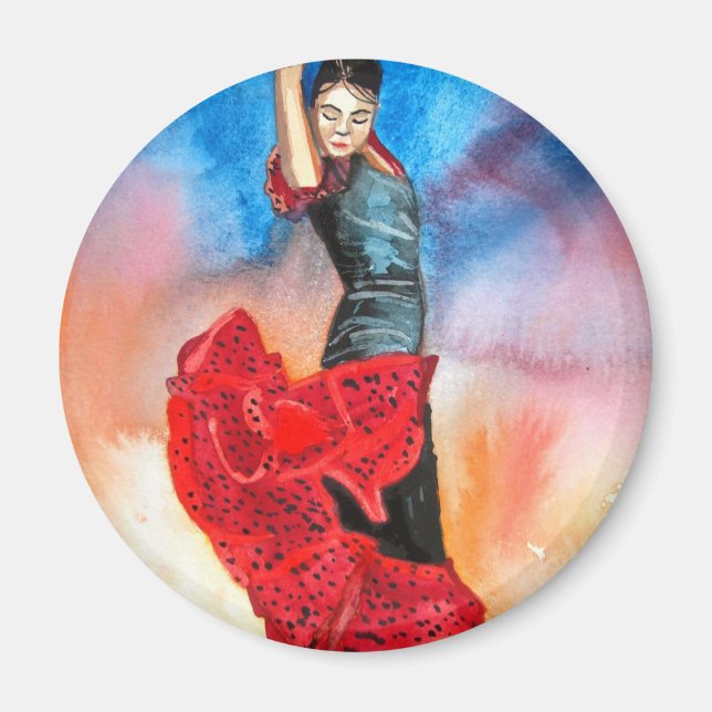 FLAMENCO DANCER Wasserfarbe Magnet (Vorne)