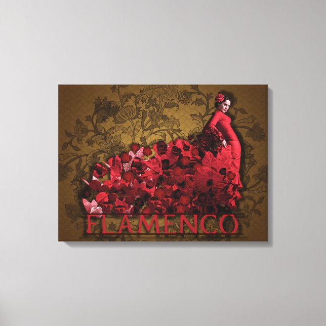 Flamenco Lady Spain Dance Rotes Schwarzes Braun Leinwanddruck (Vorderseite)