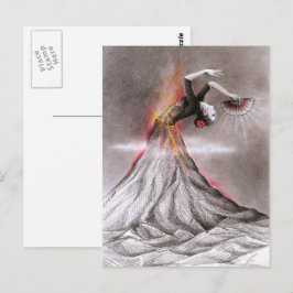 Flamenco tanzende Frau Vulkan surreal Bleistiftkun Postkarte