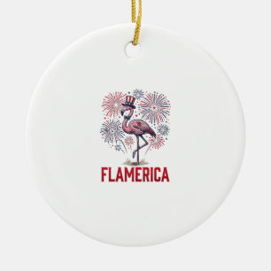 Flamerica Flamingo Patriotisches Vintage-Shirt-Des Keramik Ornament