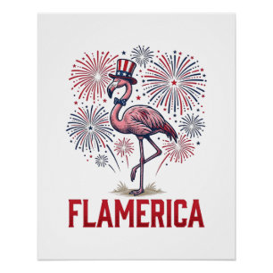 Flamerica Flamingo Patriotisches Vintage-Shirt-Des Poster