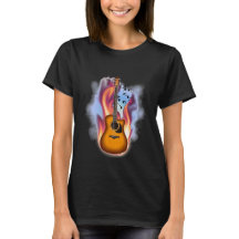 Flamin Guitar und Musiknoten T - Shirt