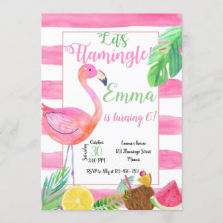 Flaminfo Birthday Invitation, Flamingo Invitation