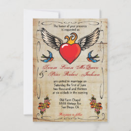 Flaming aile coeur tatouage mariage Invitations