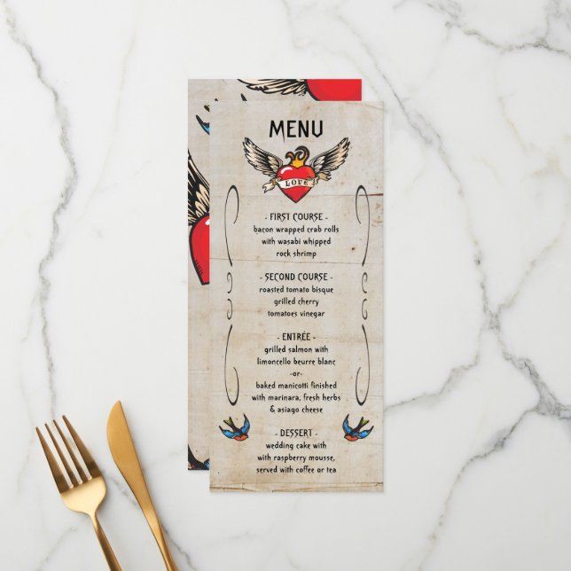 Flaming aile coeur tatouage mariage Invitations (Devant/Arrière en situation)