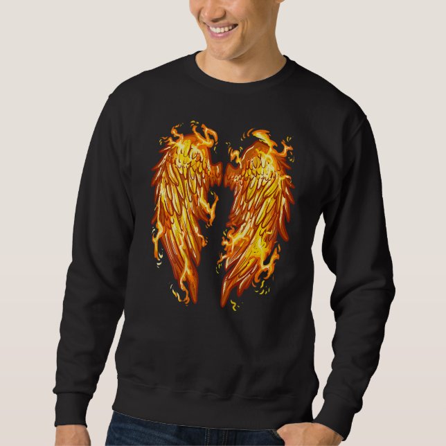 Flaming Angel Wings On Back Fire Feathers Sweatshirt (Vorderseite)