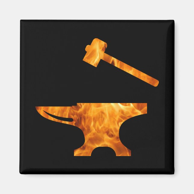 Flaming Anvil & Hammer Blacksmith Metalworking Magnet (Vorne)