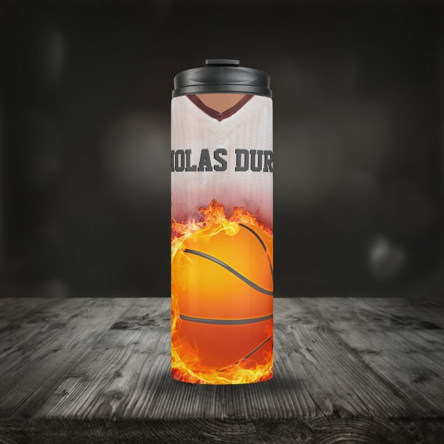 Flaming Basketball Jersey Name individuell einstel Thermosbecher (Von Creator hochgeladen)