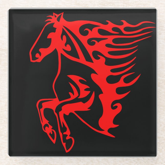 Flaming Fire Red Bronco Mustang Wild Horse Glasuntersetzer (Vorderseite)