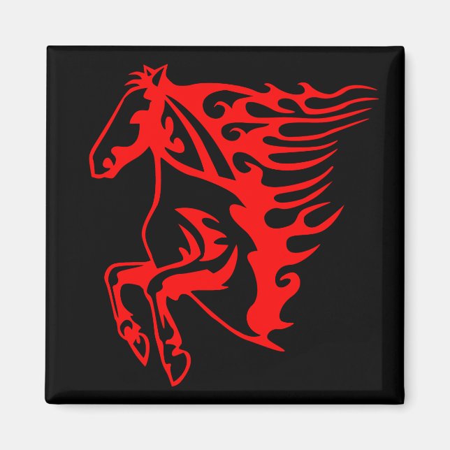 Flaming Fire Red Bronco Mustang Wild Horse Magnet (Vorne)