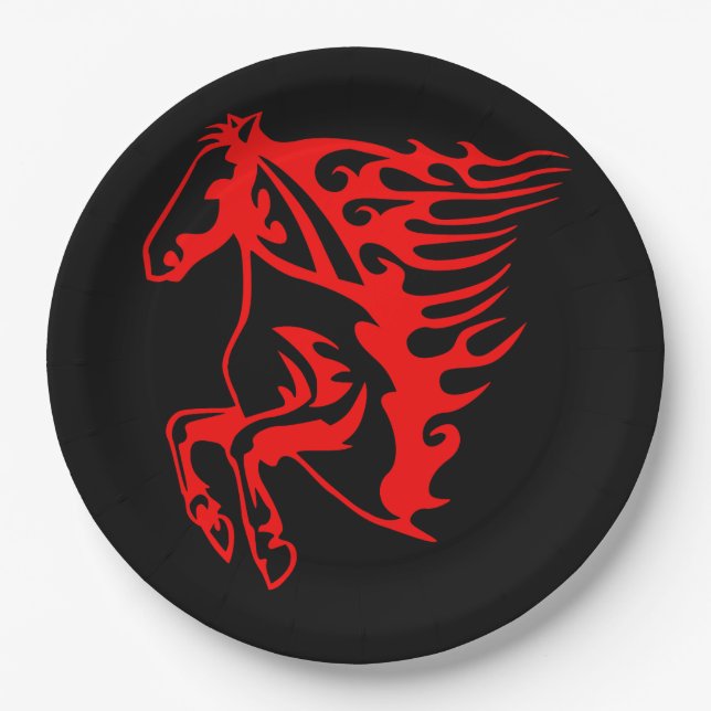 Flaming Fire Red Bronco Mustang Wild Horse Pappteller (Vorderseite)