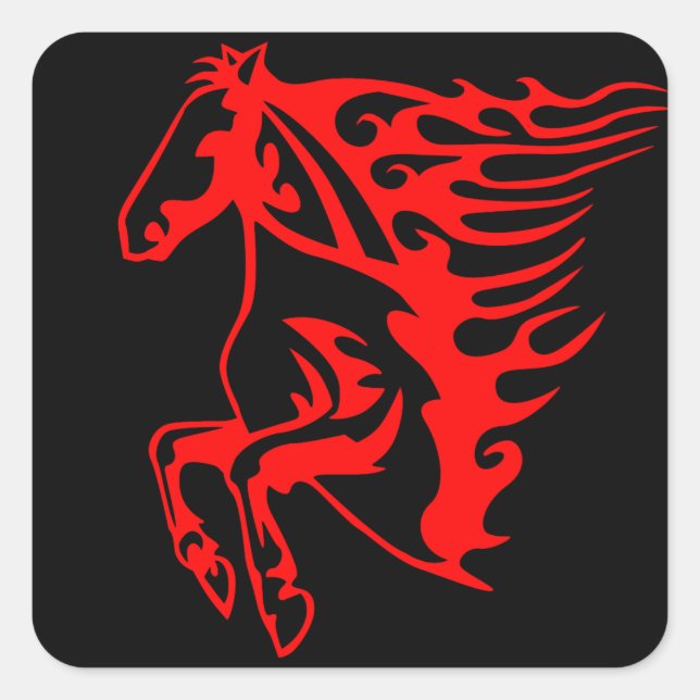 Flaming Fire Red Bronco Mustang Wild Horse Quadratischer Aufkleber (Vorderseite)