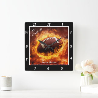 Flaming Football Sport Quadratische Wanduhr