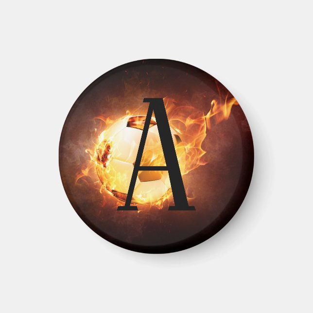Flaming-Fußball-Monogram-Fußball Magnet (Vorne)