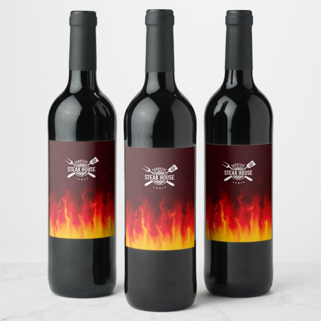 Flaming-GRILLEN — Custom Steak House Weinetikett (Flaschen)
