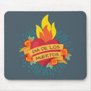 Flaming Heart Dia de los Muertos Mousepad