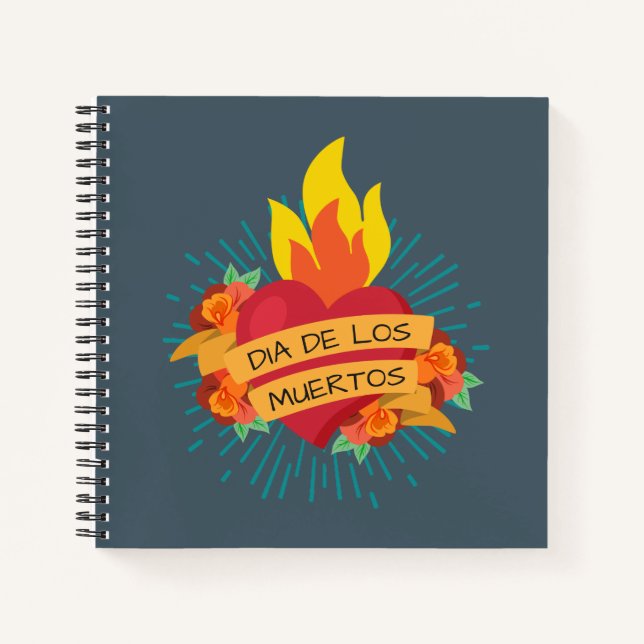 Flaming Heart Dia de los Muertos | Notizbuch (Vorderseite)