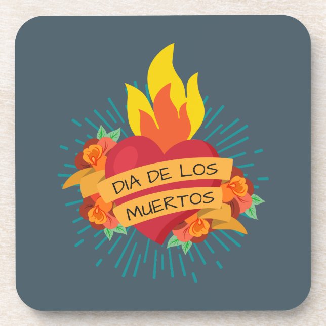 Flaming Heart Dia de los Muertos | Untersetzer (Vorderseite)