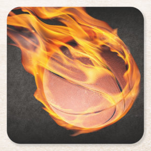 Flaming Hot Fiery Basketball Rechteckiger Pappuntersetzer