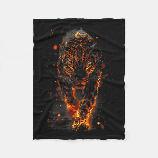 Flaming Jaguar Fierce Leopard Wild Fire Animal Sri Fleecedecke (Vorderseite)