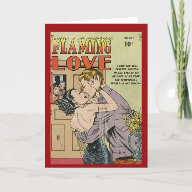 "Flaming-Liebe" Vintage Comic-Abdeckkarte Karte (Vorderseite)