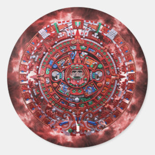 Flaming Mayan Calender Runder Aufkleber