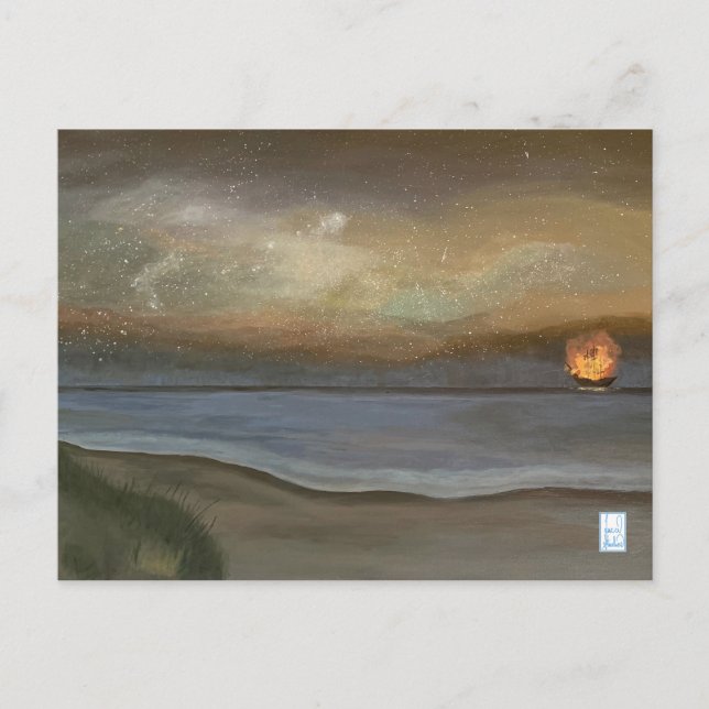 Flaming Pirate Ship Ocracoke Postkarte (Vorderseite)